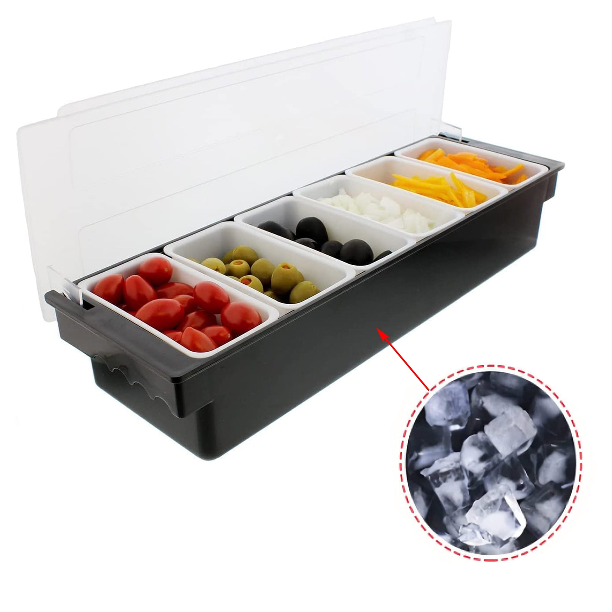 YasTant 6 Tray Condiment Server with Lid, Ice Cooled Condiment