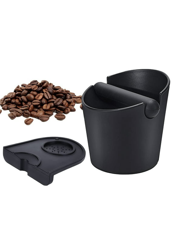 YasTant Coffee Knock Box, ABS Big Mouth Black Espresso Knock Box, With Removable Knock Bar and Non-Slip Base for Barista Coffee Grind, Anti-slip Espresso Dump Bin Grind Waste Bin