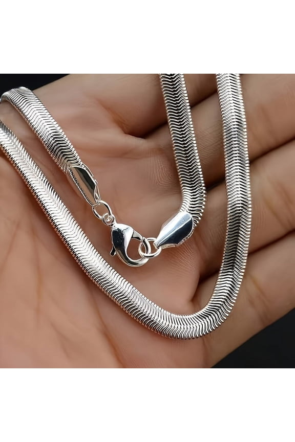 Silver Flat Snake Bone Chain, Handmade, Sterling Silver Silver Allergy Test, Art Necklace, Can be worn individually, overlapped and mixed and many other wearing styles, Unisex, Gift, 0.6 oz