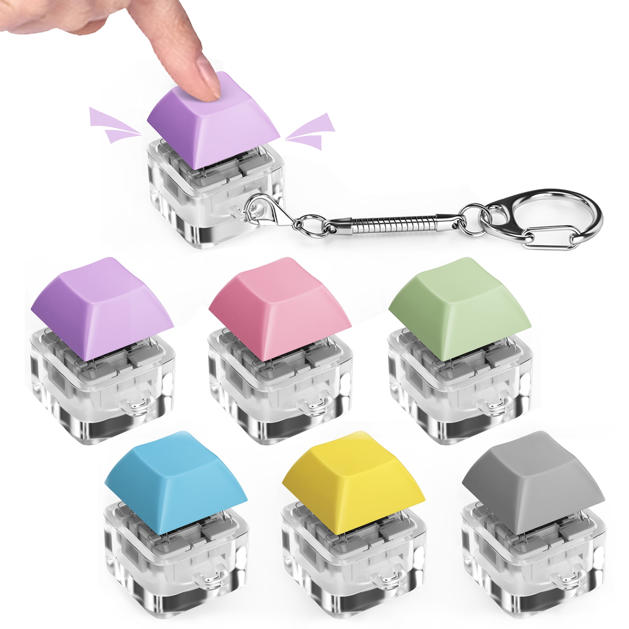 Porte-clés Fidget Clavier Mécanique - 4 Touches Cliquantes, Capuchons Interchangeables - Anti-stress, Cadeau (Pastel) - 5