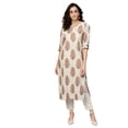 thumbnail image 1 of Yash Gallery Women's Cambric Cotton Floral Print Straight Kurta (Beige), 1 of 5