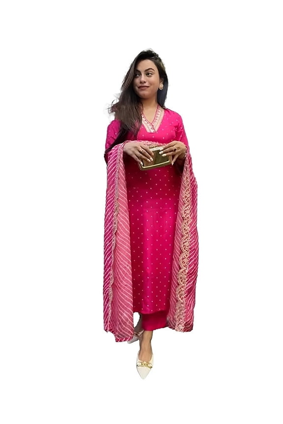 Women's Silk Blend Table Kurta Pant Set with Mal Cotton Digital Print Dupatta and Embroidery Work Suitable for Every Indian Occasion - Indian Ethnic Traditional Wear Kurta Set