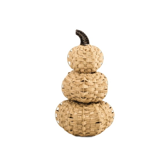 Yashow 3-Tier Pumpkin Halloween Decoration 12 Inch, Woven Rattan Stacked Pumpkins Table Centerpieces, Rustic Fall Farmhouse Tiered Tray Decor for Home Mantel Display