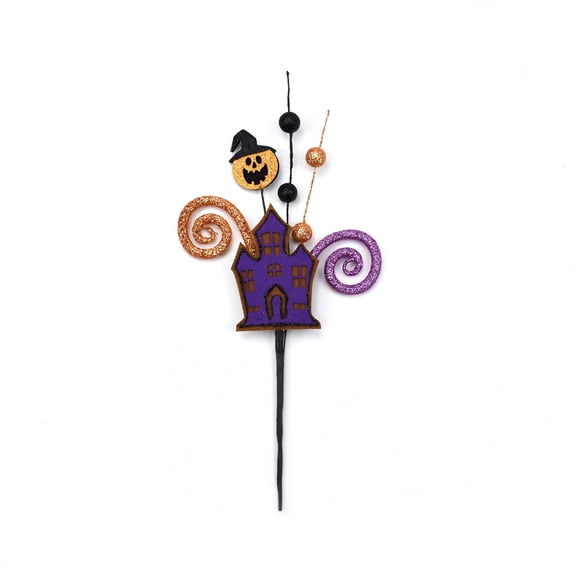 Yashow Black Orange Faux Silk Halloween Floral Stem Funny Ghost Bat Pumpkin Skull Bouquet Design for Festival Party Table Home Decor, 15 inch, 1-pack