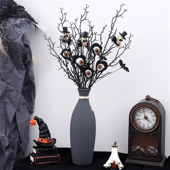 Yashow Black PVC and Iron Wire Artificial Berry Stems Gothic Glitter Branch Design for Indoor Halloween Party Table Vase Decor, 18.5 inch, 3-Pack