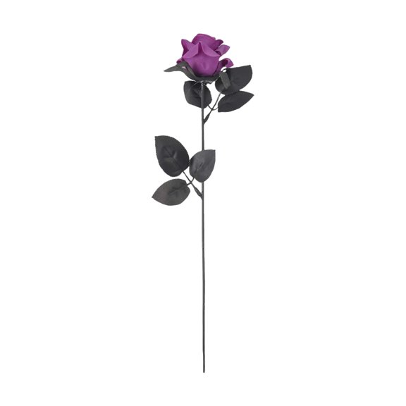 Yashow Dark Red Polyester Plastic Artificial Rose Stem with Skull Head Design Gothic Style for Halloween Haunted House Party Decor, 15.7 inch, 1-Pack