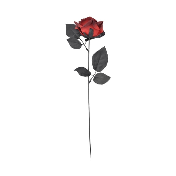 Yashow Dark Red Polyester Plastic Artificial Rose Stem with Skull Head Design Gothic Style for Halloween Haunted House Party Decor, 15.7 inch, 1-Pack