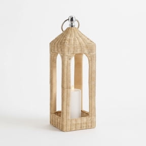 Yashow Elite 13.78 Inch Woven Rattan Arch Lantern, Decorative Natural Wicker Candle Holder, Rustic Boho Farmhouse Hanging Lantern with Silver Ring for Wedding, Home Patio Centerpiece