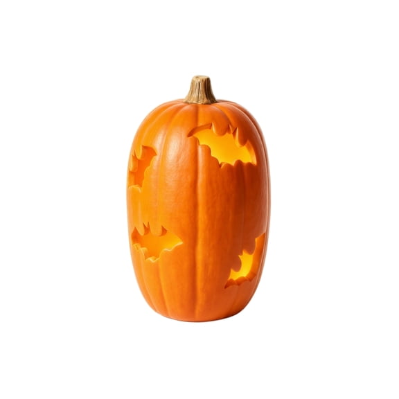 Yashow Elite Carved Bat Pumpkin Decoration 11.8 inch, Halloween Tabletop Decor, Lighted Fall Holiday Room Centerpiece Display for Home Office Kitchen Bookshelf Mantel Desk Decor, Orange