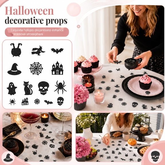 Yashow Elite Halloween Confetti Party Decorations Indoor 2.0 Inch 100 Pieces Spooky Bat Pumpkin Spider Paper Confetti, for Home Table Office Party Decor, Halloween Home Decor