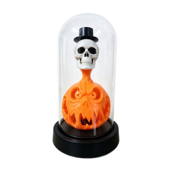 Yashow Elite Halloween Decorations Pumpkin Skeleton Ornament in Dome, Lighted Jack-O-Lantern Candle Lamp Decor for Bar Home Party Tabletop Display, 7.87 x 4.33 Inch