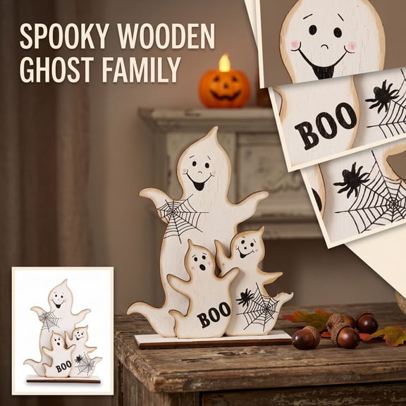 Yashow Elite Halloween Wooden Ghost Tiered Tray Decor 5.9x4.7 Inch, Rustic BOO Ghost Block Signs Table Centerpieces, Farmhouse Fall Seasonal Tabletop Ornaments for Home