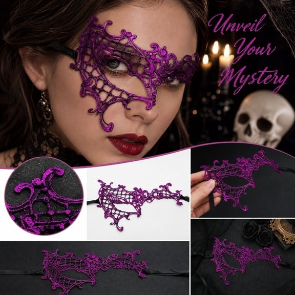 Yashow Elite Lace Masquerade Mask For Women 7.48 inch, Single Eye Half Face Gold Foil Stamped Eye Mask, Halloween Party Roleplay Venetian Headpiece Decoration