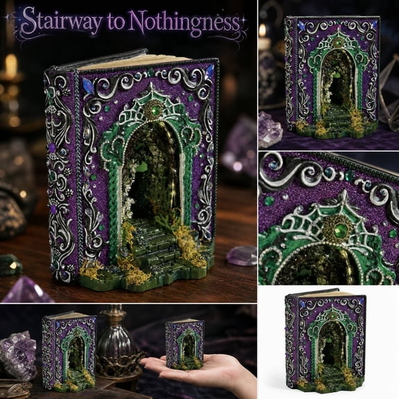 Yashow Elite Lighted Tabletop Book Display 9.06 inch, 3D Stairway To Nothingness Decorative Book With 20 Micro LEDs, Collectible Centerpiece For Indoor Table Desk