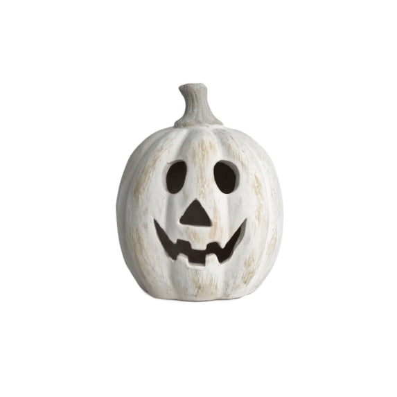 Yashow Elite Resin Pumpkin Figurine 9.84 inch, Vintage Carved Fall Decor for Indoor and Outdoor, Rustic Table Centerpiece, Halloween Festive Decoration for Mantel
