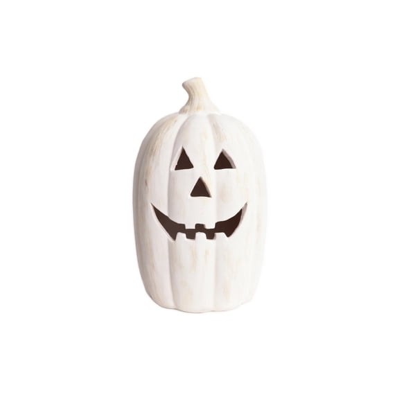 Yashow Elite Resin Pumpkin Figurine 9.84 inch, Vintage Carved Fall Decor for Indoor and Outdoor, Rustic Table Centerpiece, Halloween Festive Decoration for Mantel