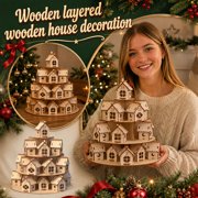Yashow Elite Wooden Christmas Advent Calendar 24 Piece Countdown Decor, Rustic Tiered Tray Village Houses Centerpiece, Tabletop Holiday Decoration for Home, 11.97 inch