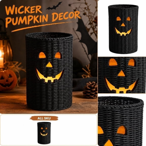 Yashow Elite Woven Pumpkin Cylinder Decoration 10 inch, Rustic Fall Home Table Centerpiece, Farmhouse Autumn Decor, Halloween Festival Ornament for Mantel Entryway