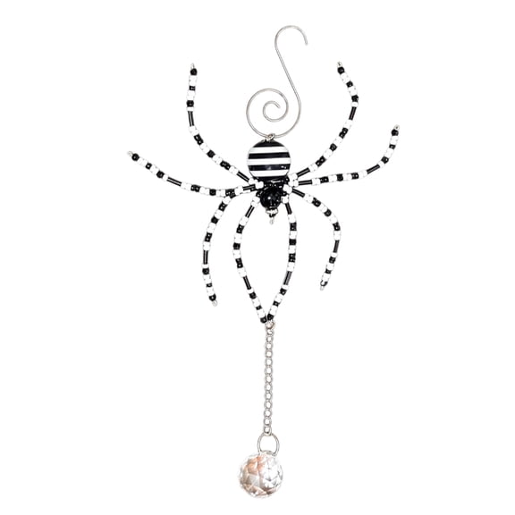 Yashow Halloween Spider Ornament 9.06 Inch, Black and White Beaded Hanging Pendant with Crystal Drop, Spooky Gothic Decor for Indoor Outdoor Home, Tree, Window