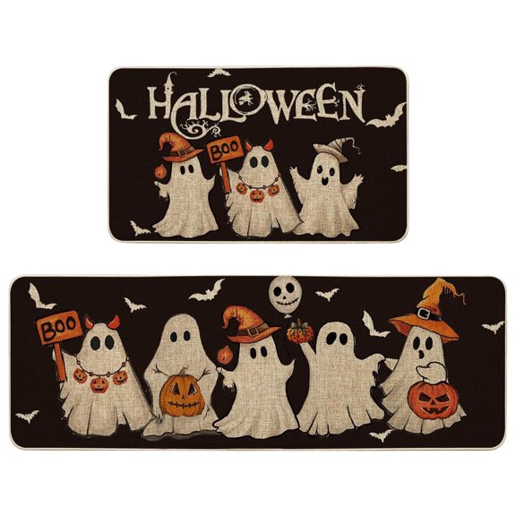 Yashow Halloween ghost polka dot polyester kitchen rug, 2-piece set