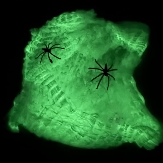 Yashow Luminous Green Artificial Cotton Glow in the Dark Spider Web Stretchable Fake Cobwebs with Two Spiders for Halloween Haunted House Party Decorations, 3-piece