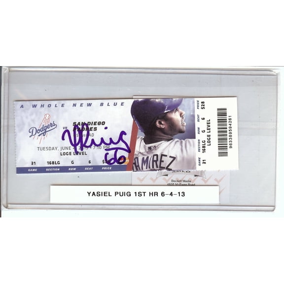 Yasiel Puig Signed Autographed Ticket Dodgers 1st HR 6/4/13 BAS I74889