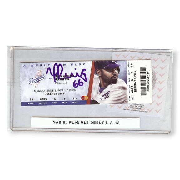 Yasiel Puig Signed Autographed Ticket Dodgers MLB Debut 6/3/13 BAS I74888