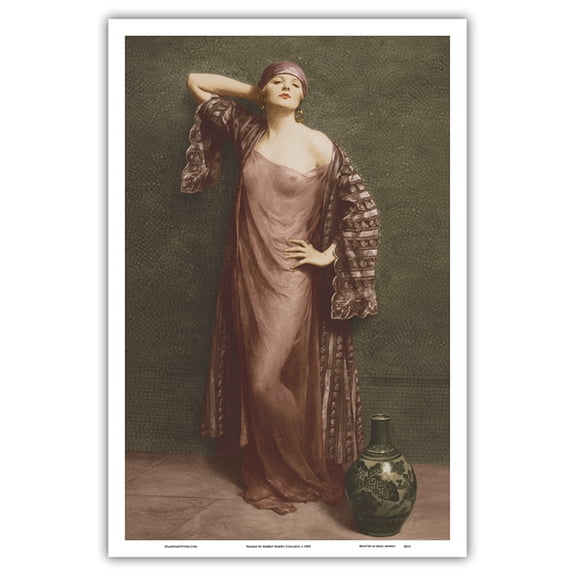 Yasmin Portrait - Classic Vintage French Figure - Hand-Colored Tinted Art - From a French Risque Postcard by Albert Henry Collings c.1905 - Master Art Print (Unframed) 12in x 18in