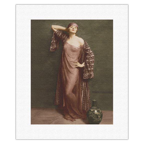 Yasmin Portrait - Classic Vintage French Figure - Hand-Colored Tinted Art - From a French Risque Postcard by Albert Henry Collings c.1905 - Fine Art Rolled Canvas Print 11in x 14in