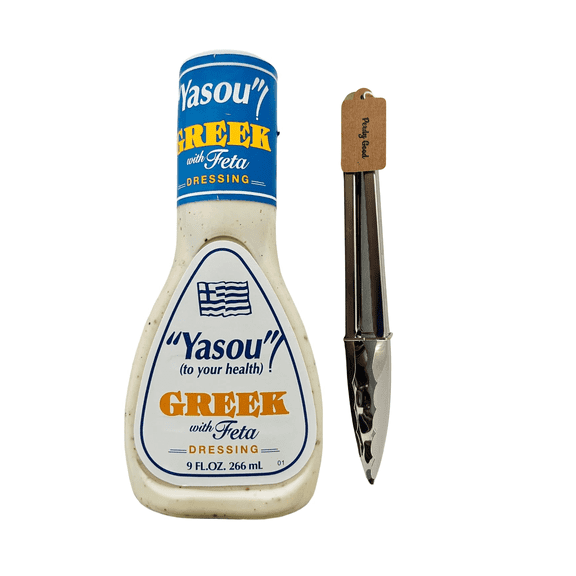 Yasou Greek with Feta Dressing 9Fl. oz. with Perdy Good Salad Tongs