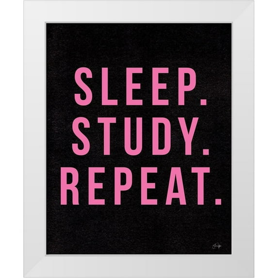Yass Naffas Designs 12x14 White Modern Wood Framed Museum Art Print Titled - Sleep. Study. Sleep.