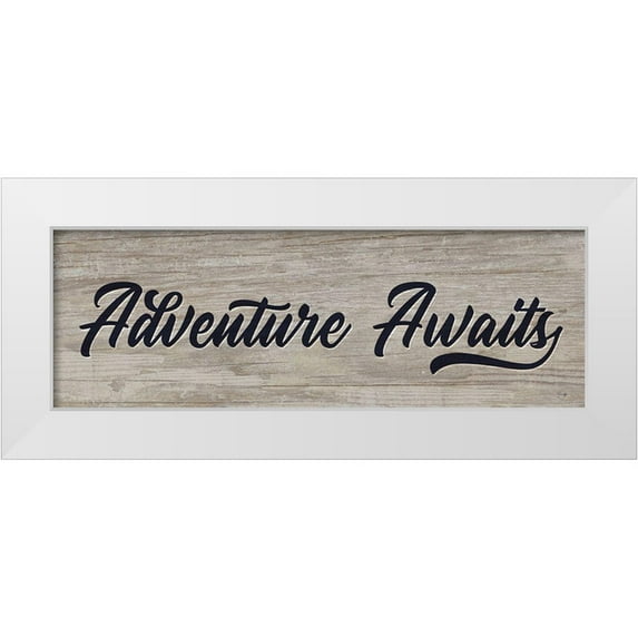Yass Naffas Designs 14x7 White Modern Wood Framed Museum Art Print Titled - Adventure Awaits