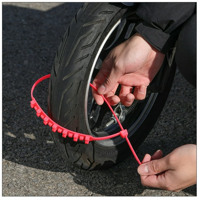 Yassdwbn 10x Red 52cm Motorcycles Bike Wheel Tire Snow Chains Winter Nonslip Cable Ties