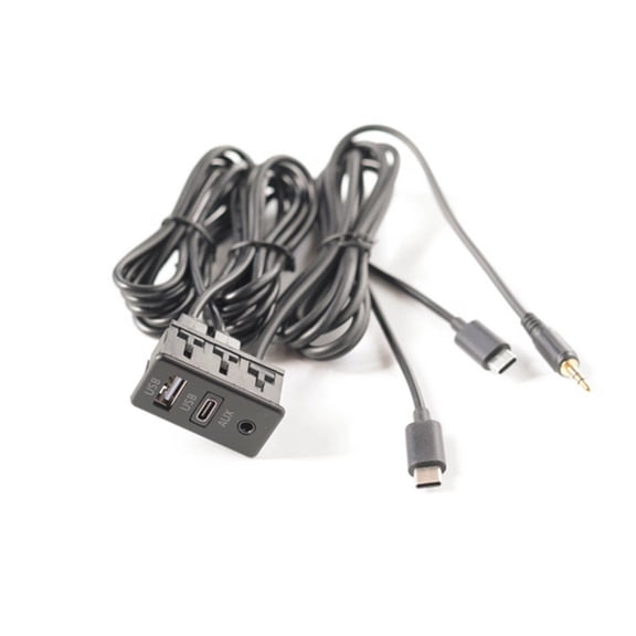 Yassdwbn 1x Car Dual Type-C to USB+TYPE-C+RCA Audio Input AUX Port Panel Interface Black