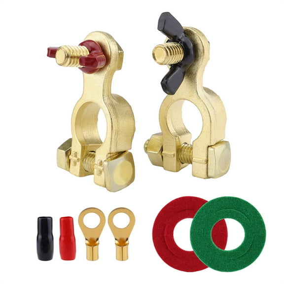 Yassdwbn 2x Solid Brass Battery Terminal Connector Top Post End Clamps Set for Car Marine
