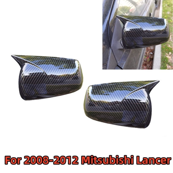 Yassdwbn Carbon Fiber Look Ox Horn Rearview Side Mirror Cover For 08-12 Mitsubishi Lancer