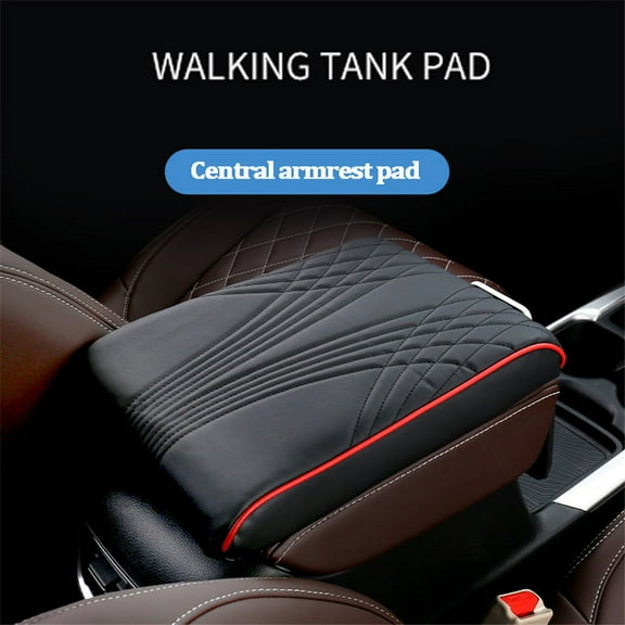 Yassdwbn Universal Soft Car Center Console Armrest Box Pad Cover Black Leather & Red Trim