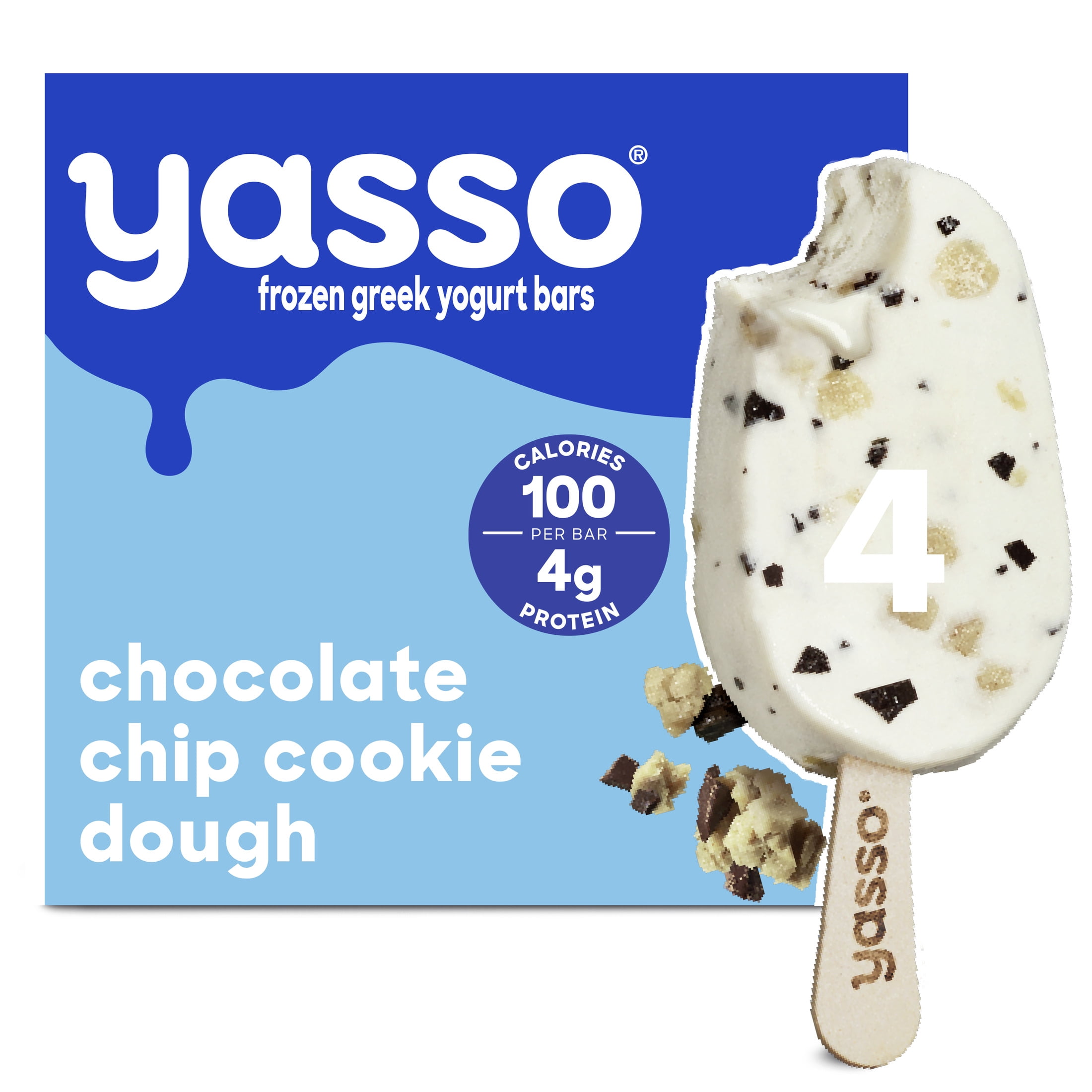 Yasso Frozen Greek Yogurt Creamy Chocolate Chip Cookie Dough Better than Ice Cream Bars 4 Count Walmart