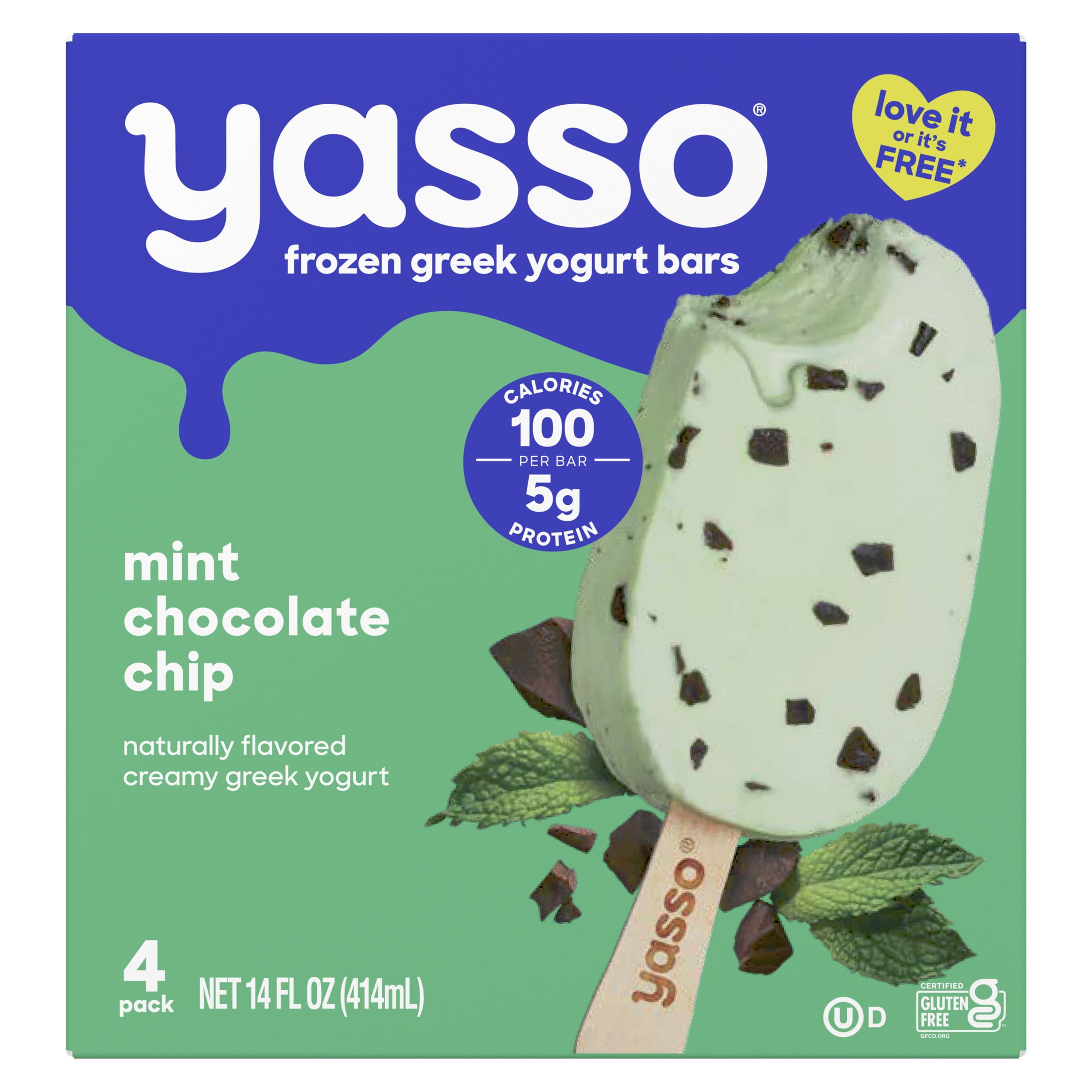Yasso Frozen Greek Yogurt Creamy Mint Chocolate Chip Better than Ice Cream Bars, 4 Count