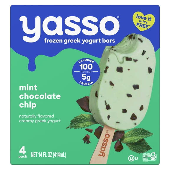 Yasso Frozen Mint Chocolate Chip Greek Yogurt Bars, Kosher, Gluten-Free 4 Count