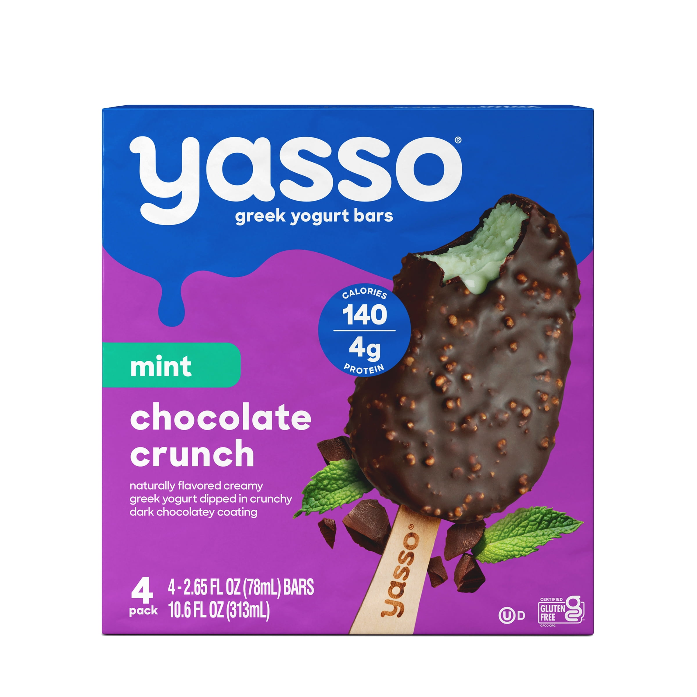 Yasso Frozen Greek Yogurt Mint Chocolate Crunch Bars, 4 Count