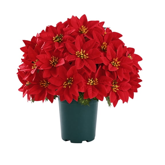 Yastouay 1 Pot Artificial Flowers Christmas Poinsettia UV Resistant Fake Flowers for Indoor Outdoor