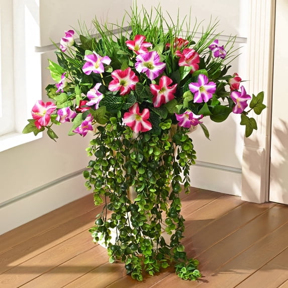 Yastouay 10Pcs Fake Plants and Flowers,Realistic Artificial Greenery for Outdoors,UV Resistant Artificial Ferns for Outdoors Front Porch Decor