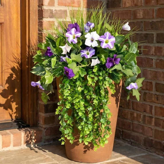 Yastouay 10Pcs Fake Plants and Flowers,Realistic Artificial Greenery for Outdoors,UV Resistant Artificial Ferns for Outdoors Front Porch Decor