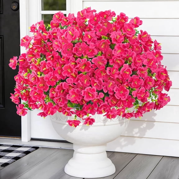 Yastouay 12 Bundles Artificial Hibiscus Flowers for Outdoors, UV Resistant Fake Flowers for Planter, Red Outdoor Faux Plants for Garden Balcony Yard Porch