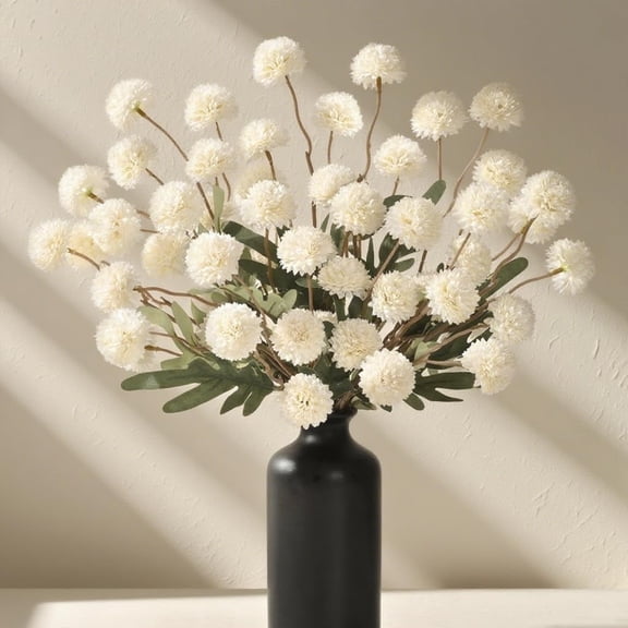 Yastouay 12 Pcs Fake Flowers Pompon Mum,Artificial Mini Chrysanthemums with Stems,Faux Kiku Flower for Wedding Centerpieces Arrangements,White