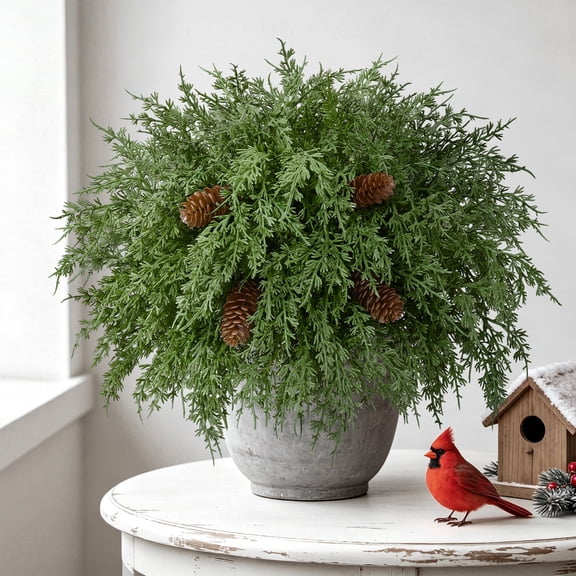 Yastouay 18pcs Artificial Cedar Stems,Christmas Fake Pine Branches with Pine Cones for Vases DIY Garland Xmas Decor