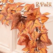 Yastouay 2 Pack 6.4 FT Fall Garland, Brown Artificial Fall Decor Garland for Home Fireplace, Autumn Eucalyptus Maple Leaf Decoration