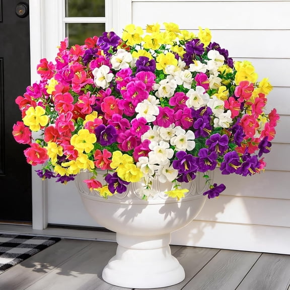 Yastouay 24 Bundles Artificial Hibiscus Flowers for Outdoors, UV Resistant Fake Flowers for Planter, Colorful Outdoor Faux Plants for Garden Balcony Yard Porch