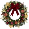 thumbnail image 1 of Yastouay 24" Pre-lit Christmas Wreath with Bow, Artificial Pine Wreath with Red Balls for Xmas Decor, 1 of 11